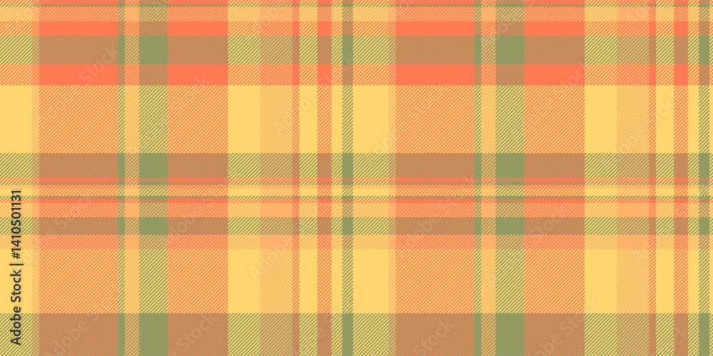 Border seamless plaid pattern, stitched texture vector textile. Traditional check fabric background tartan in coral and amber colors. Border seamless plaid pattern, stitched texture vector textile. Traditional check fabric background tartan in coral and amber colors.