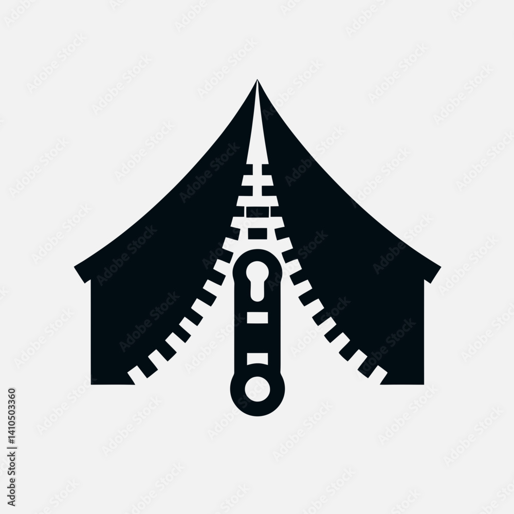 Fototapeta premium Tent Zipper Silhouettes in black on a white background