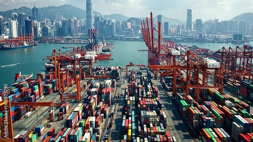 Hong Kong's Bustling Container Port: A Cityscape of Global Trade