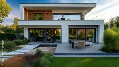 Wallpaper Mural Modern Architecture Highlights Elegance with Spacious Patio and Sleek Design. Torontodigital.ca