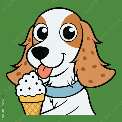 Cute  English Setter  Eating Ice Cream Cone