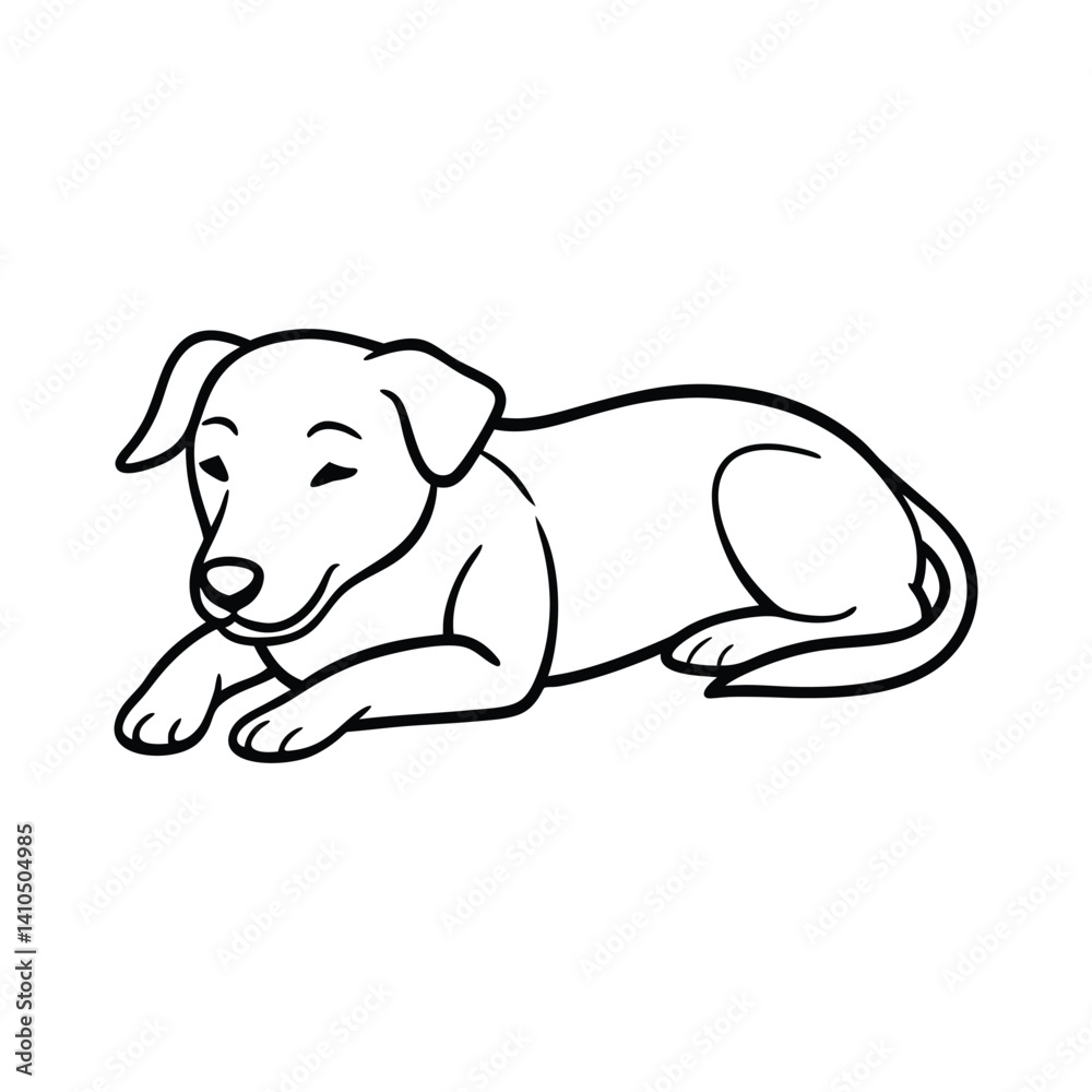 Fototapeta premium dog lying ground resting vector line silhouette