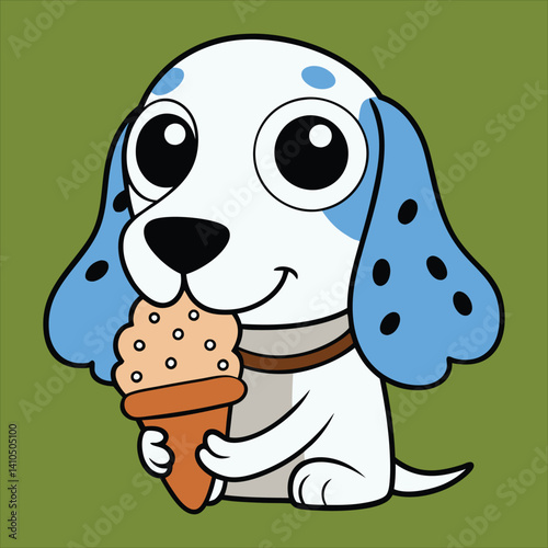 Cute  English Setter  Eating Ice Cream Cone