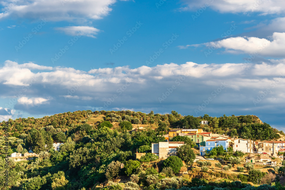 Obraz premium rural countryside landscape during a sunny summer day inside Val d'Agri, Basilicata