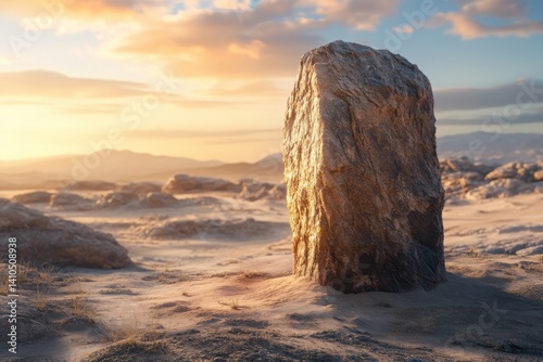 Lone Rock Sunset Desert Landscape Golden Hour Warm on transparent background