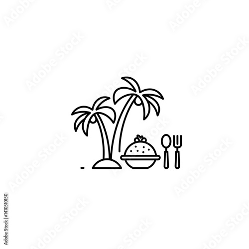 Palm trees with a plate of food and cutlery