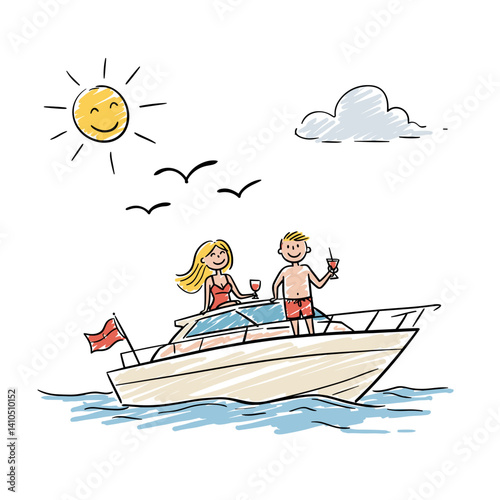 Couple enjoying drinks on a yacht under the sun