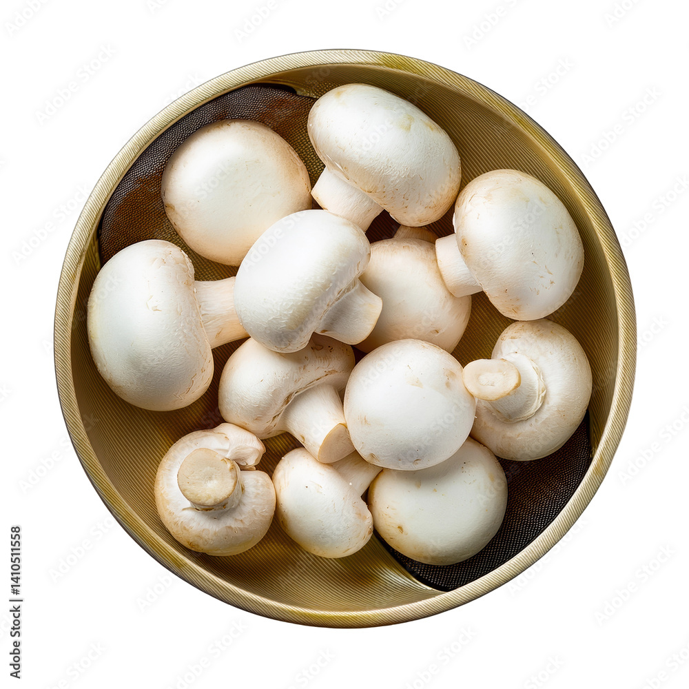 Fresh White Mushrooms in a Bowl Ready for Cooking or Garnishing Dishes on transparent background Fresh White Mushrooms in a Bowl Ready for Cooking or Garnishing Dishes on transparent background