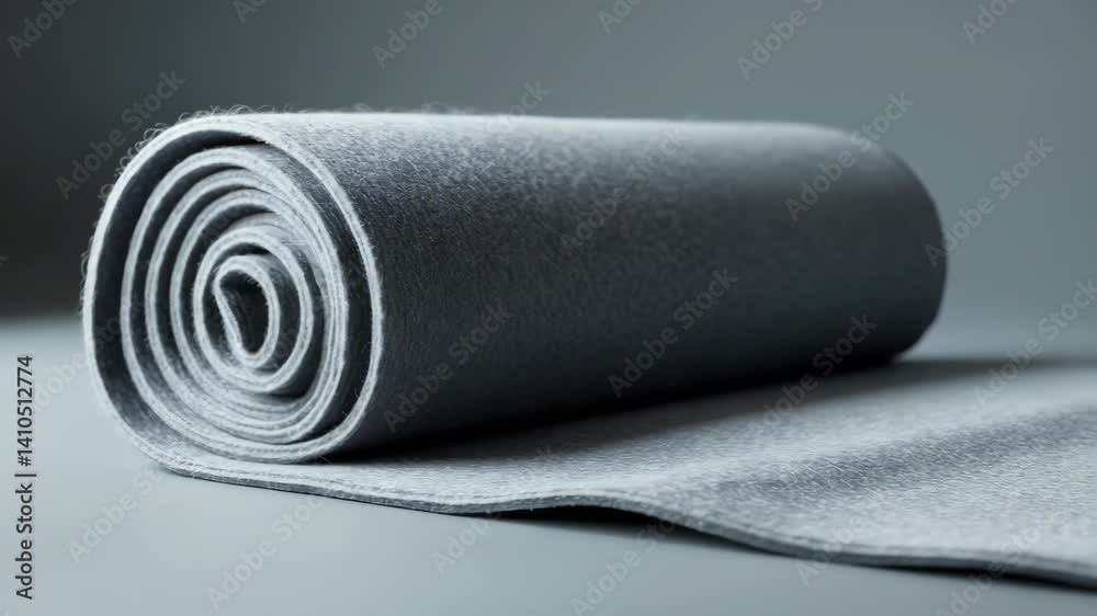 Close-up of vibrant gray soft felt textile material fabric roll. Close-up of vibrant gray soft felt textile material fabric roll.