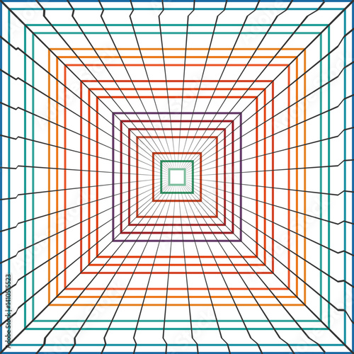 Abstract Geometric Tunnel with Vibrant Line Art
