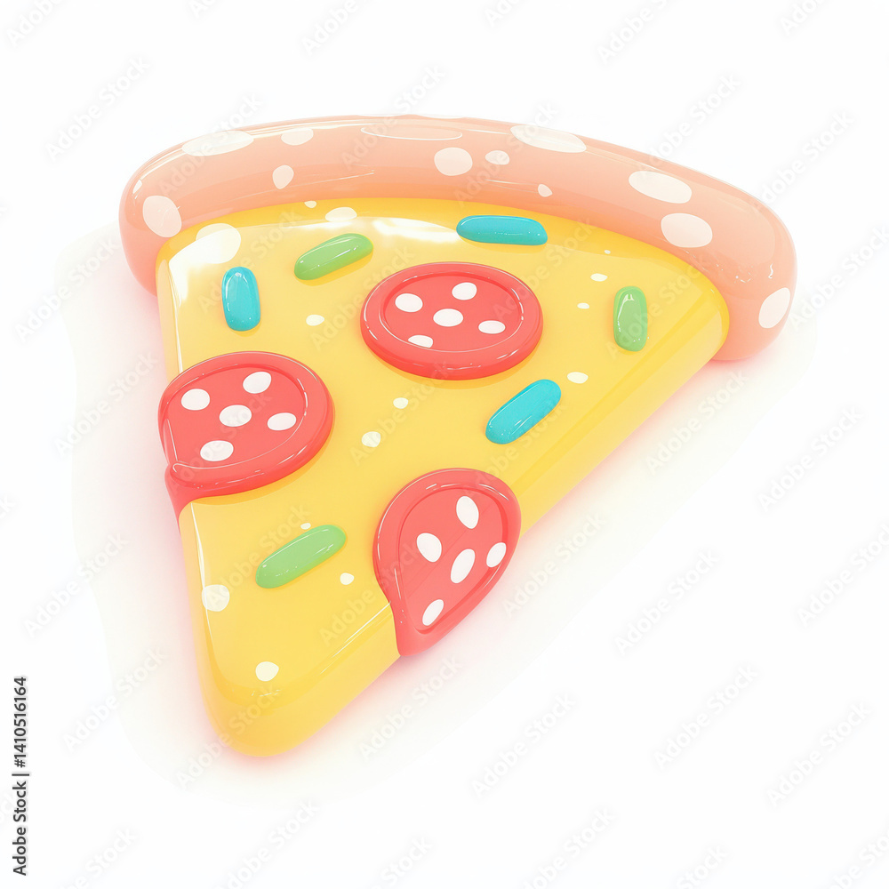 Colorful play dough pizza slice with pepperoni and candy toppings, white isolated background. Colorful play dough pizza slice with pepperoni and candy toppings, white isolated background.