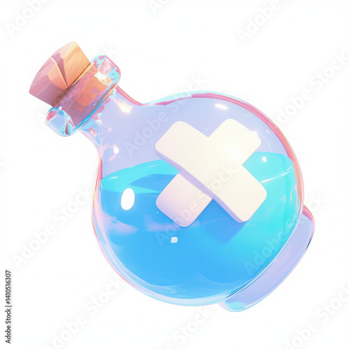 Colorful potion bottle with a white label on a white isolated background.