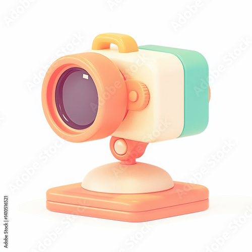 Colorful retro camera design on a white isolated background.