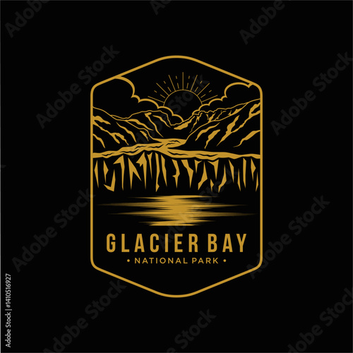Line art Glacier Bay National Park emblem patch logo illustration
