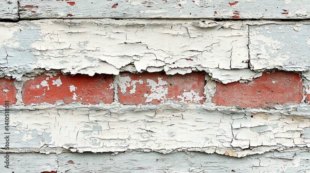Fototapeta premium Peeling paint on wood planks over brick