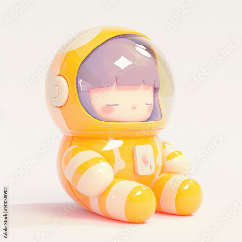 Cute astronaut figurine with a joyful expression, white isolated background.