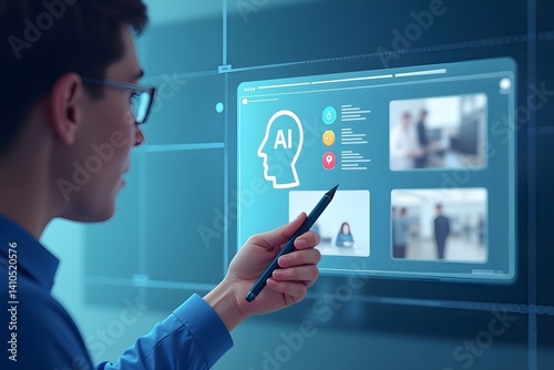 AI image creation technology, People using digital pen and tablet to AI software to generate images, screen visual, AI Prompt, Image generated by artificial intelligence. photo, creativity art picture