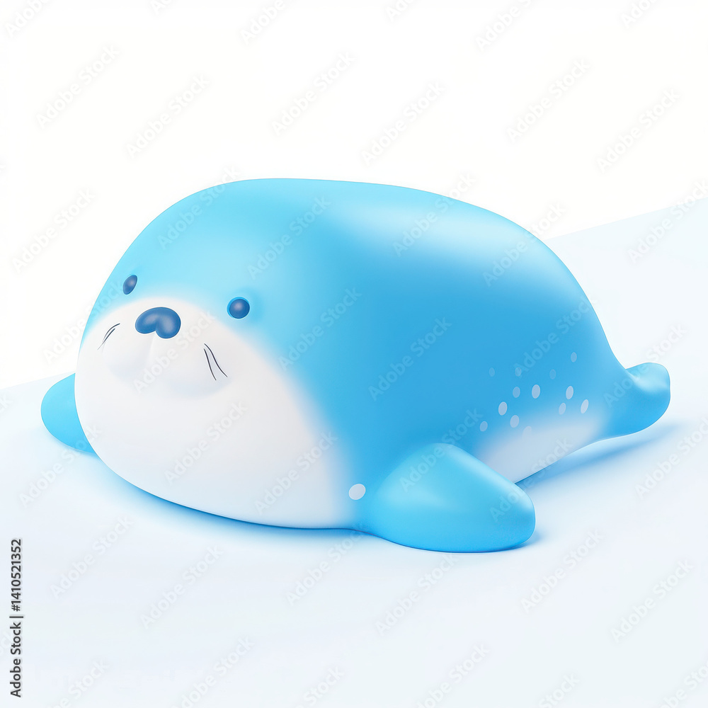 Fototapeta premium Cute blue seal toy, soft and squishy, on a white isolated background.