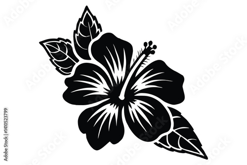 Hibiscus flower vector silhouette, hibiscus icon, Tropical hibiscus bloom silhouette, Hibiscus flower vector design