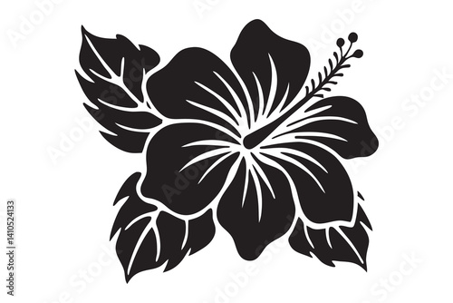 Hibiscus flower vector silhouette, hibiscus icon, Tropical hibiscus bloom silhouette, Hibiscus flower vector design