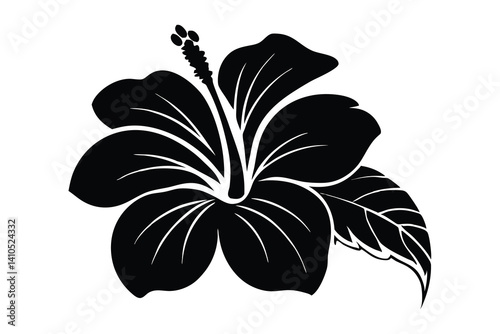 Hibiscus flower vector silhouette, hibiscus icon, Tropical hibiscus bloom silhouette, Hibiscus flower vector design