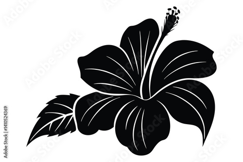 Hibiscus flower vector silhouette, hibiscus icon, Tropical hibiscus bloom silhouette, Hibiscus flower vector design