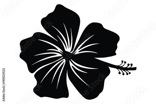 Hibiscus flower vector silhouette, hibiscus icon, Tropical hibiscus bloom silhouette, Hibiscus flower vector design