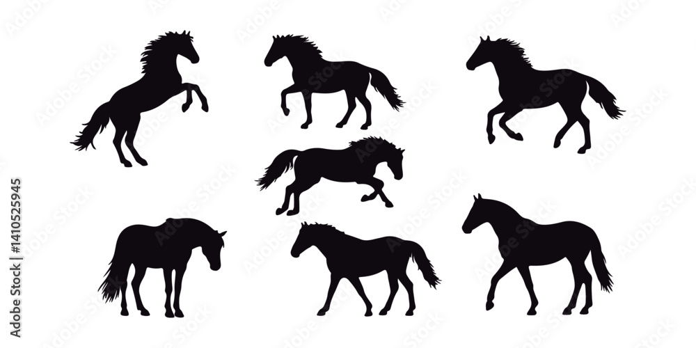 Obraz premium Vector Pack: Different Horse Silhouettes on White Background. 