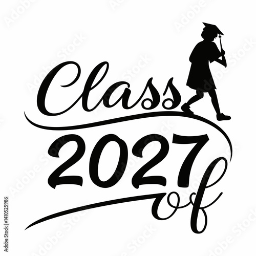 Class Of 2027 Graduate Silhouette Graduation Announcement Graphic Vector Illustration