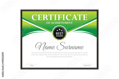 certificate Diploma of achievement template design with green gradient and black color