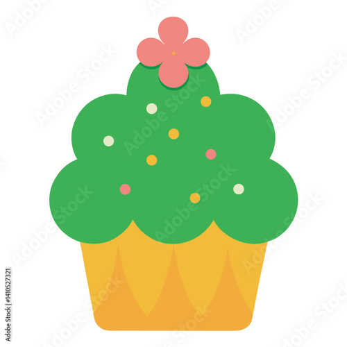 Cupcake with green clover sprinkles in sweet flat icon