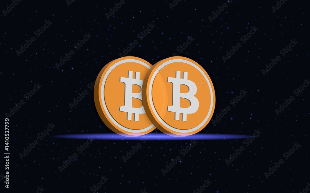 images of the bitcoin-btc logo on a digital background. 3d illustrations. images of the bitcoin-btc logo on a digital background. 3d illustrations.