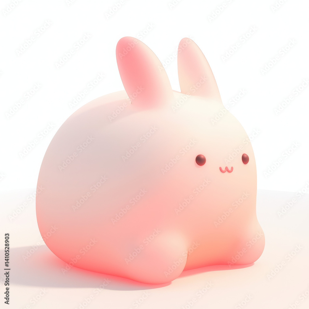 Fototapeta premium Cute round bunny figure, soft pastel colors, isolated on white background.