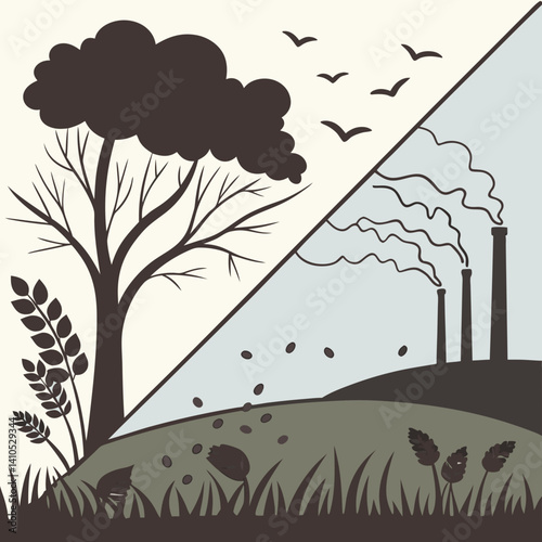 A powerful contrast poster showing polluted smoky air versus fresh, clean, tobacco-free air—perfect for health awareness and anti-smoking campaigns.