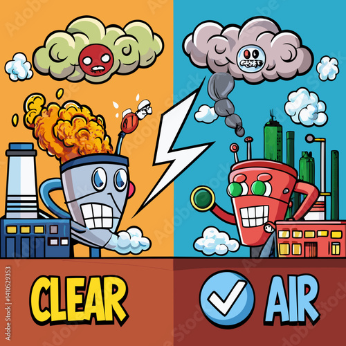 A powerful contrast poster showing polluted smoky air versus fresh, clean, tobacco-free air—perfect for health awareness and anti-smoking campaigns.