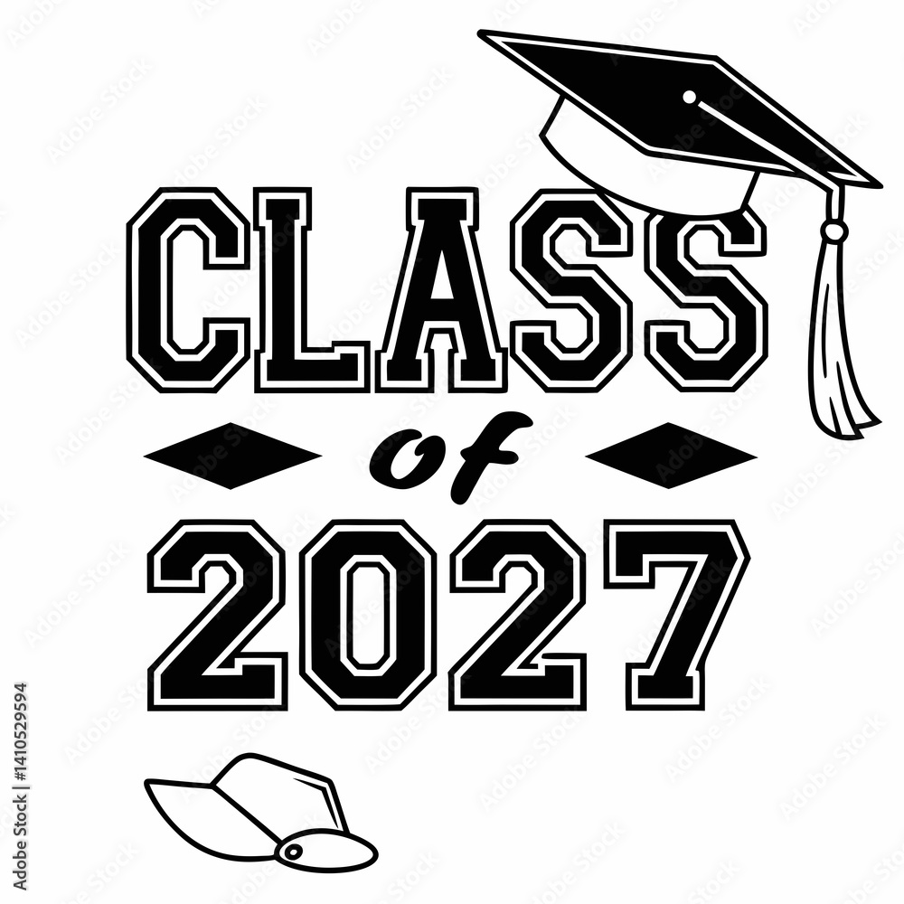 Fototapeta premium Class Of 2027 Graduation Design With Cap And Tassel Icon