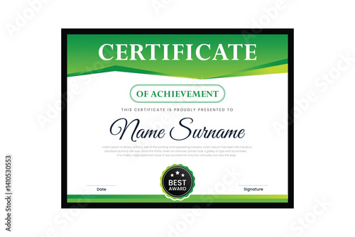 certificate Diploma of achievement template design with green gradient and black color