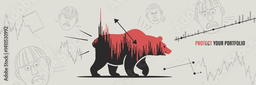 Conceptual advertisement featuring bear icon and market downturn – Ideal for investor caution, financial advisory, or market volatility awareness.