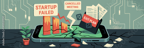 Cracked phone with startup failure message and icons – Ideal for tech blogs, startup cautionary content, or editorial pieces