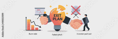 Minimalist icon sheet of startup failure elements – Great for business closures, startup reflection blogs, or infographic use