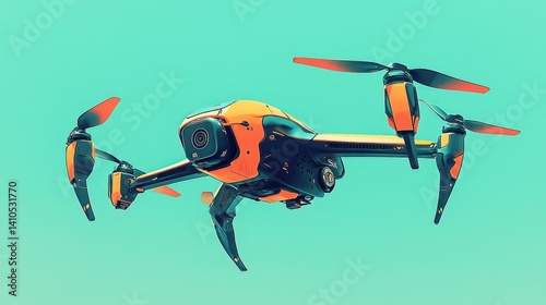 Futuristic Drone in Flight Against Pastel Sky photo