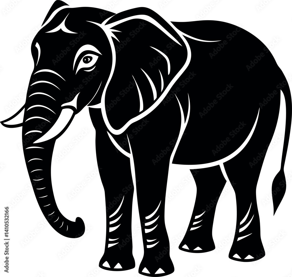 Obraz premium Realistic Elephant Side Pose Vector – Gentle Giant Clipart for Safari, Nature, or Zoo Themes