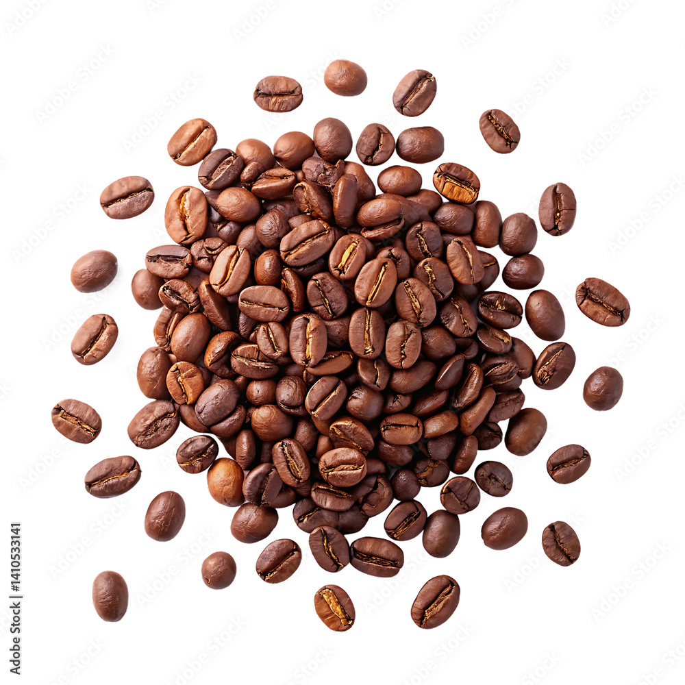 Naklejka premium Roasted brown coffee beans, isolated on white, offer a dark, aromatic caffeine boost for your morning espresso
