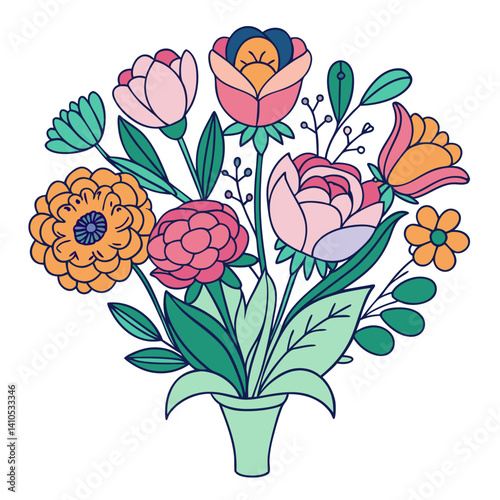  Bouquet of Fresh Gathering Flowers Illustration