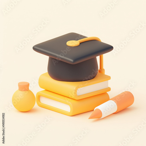 Graduation cap and books, representing academic achievement and learning.