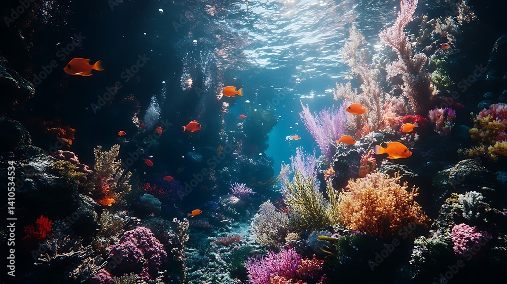 Naklejka premium Majestic sea turtle swimming in the deep blue ocean water high resolution picture