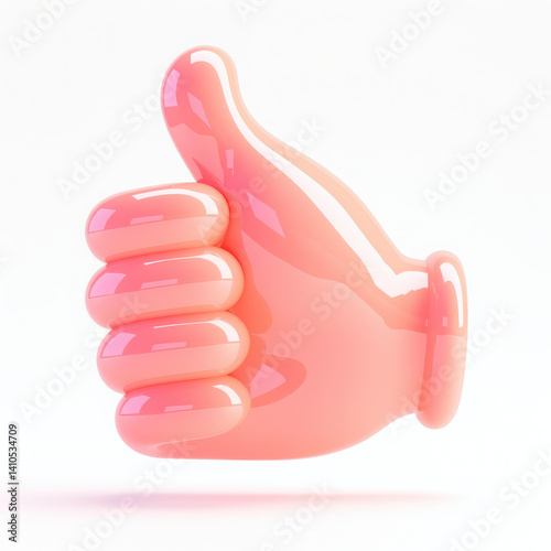 Pink thumbs up hand symbol, glossy, white isolate background