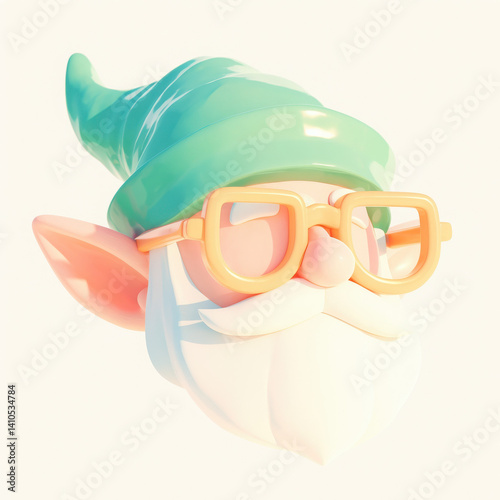 Playful cartoon elf character with glasses and a green hat on a white background.