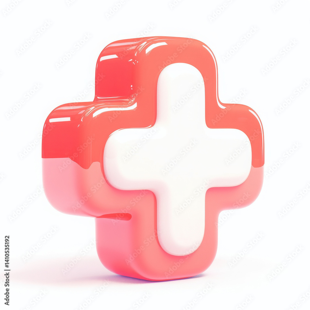 Obraz premium Red plus symbol on a white isolated background.