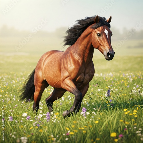 cavalo correndo no campo, renderização octanagem, hiper realista